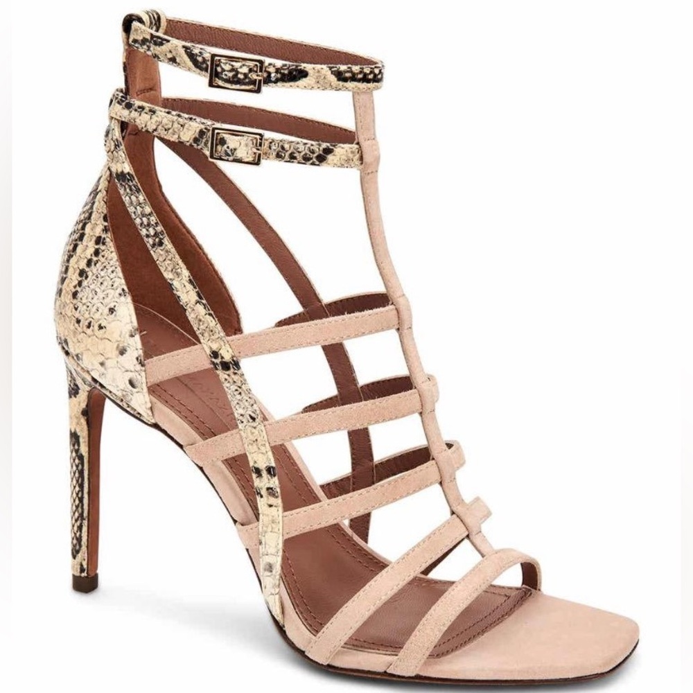 BCBGMAXAZRIA Ilsa Snake Embossed Leather Caged Sandal